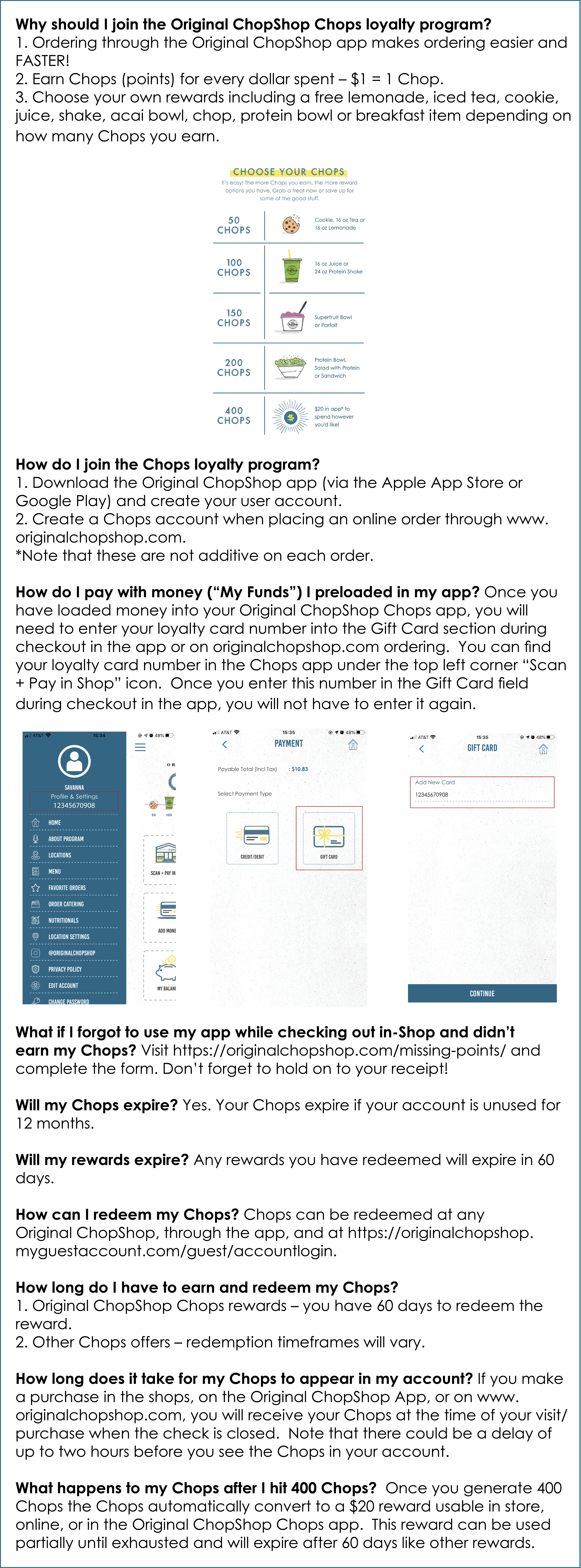 A page showing the reasons why you should join Original ChopShops loyalty program