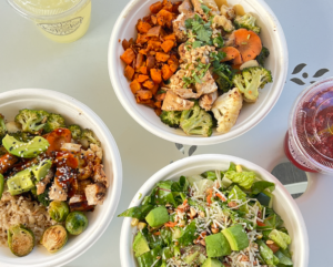 An assortment of Freshly Squeezed Lemonades and High Quality Protein Bowls from Original ChopShop